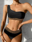 Contrast Trim One Shoulder Bikini Swimsuit