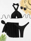 3pack Cross Neck Bikini Swimsuit & Mesh Beach Skirt