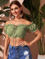 Frill Trim Bardot Lace Up All Over Print Top