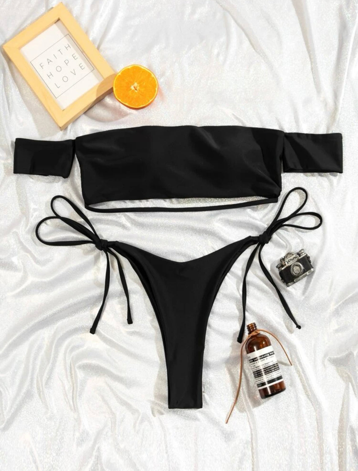 Off The Shoulder Tie Side Bikini Swimsuit