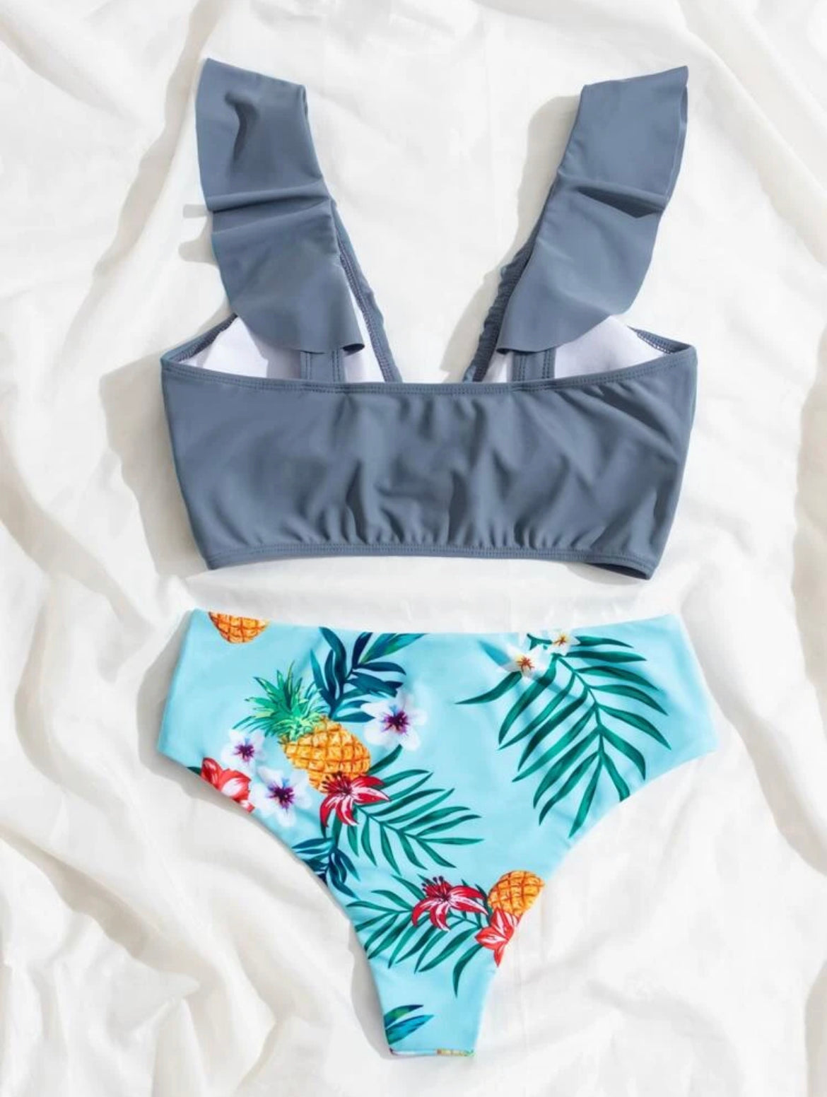 Tropical Ruffle Trim Bikini Swimsuit