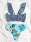 Tropical Ruffle Trim Bikini Swimsuit