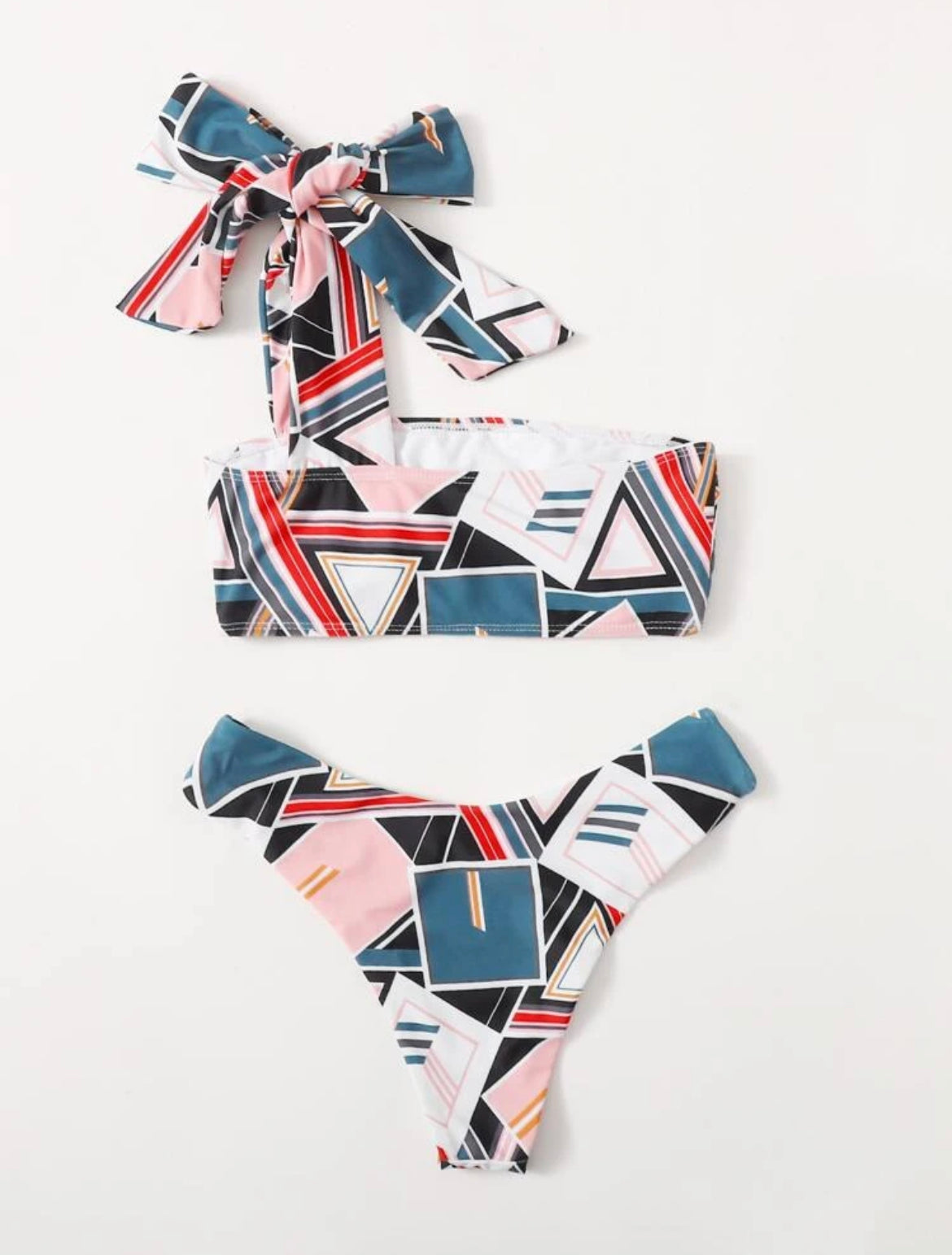 Geometric Pattern One Shoulder Bikini Swimsuit