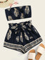 Tube Crop Top & Paper bag Waisted Belted Shorts Set