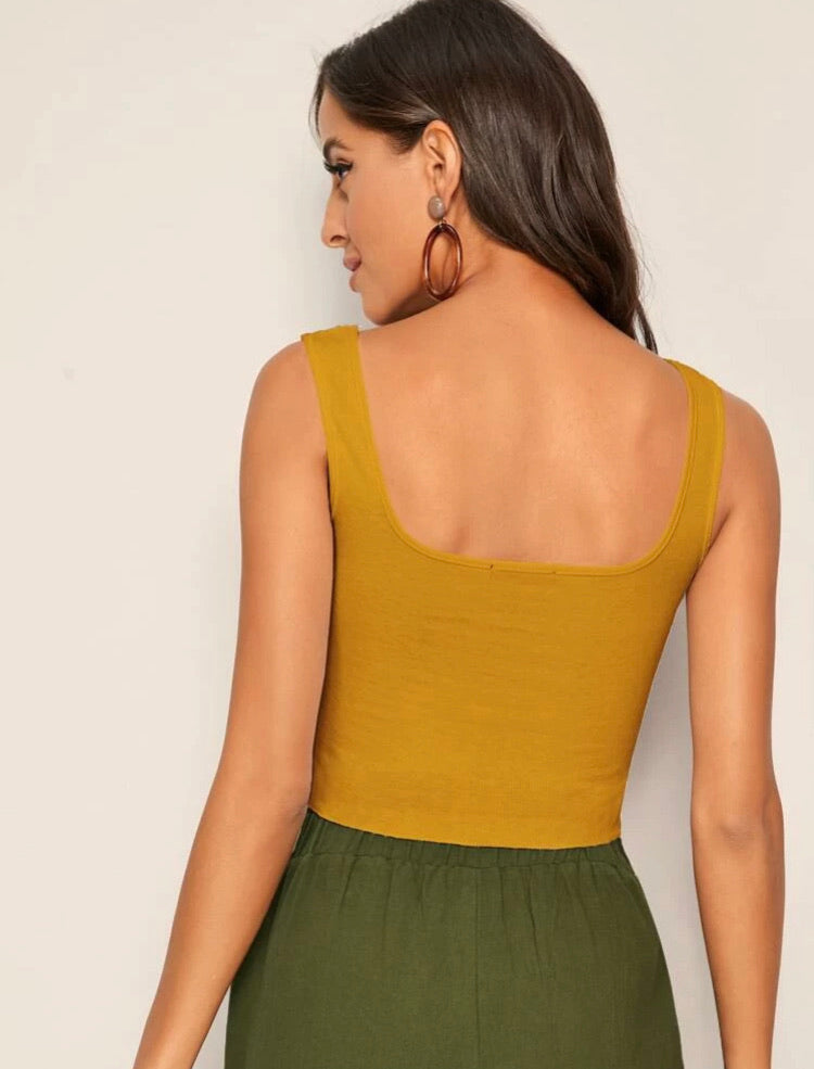 Lettuce Trim Rib-knit Crop Tank Top