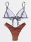 Striped Binding Glitter High Cut Bikini Swimsuit