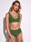 Rib V Neck High Waisted Bikini Swimsuit