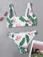 Flower & Leaf Graphic Ring Decor Bikini Swimsuit