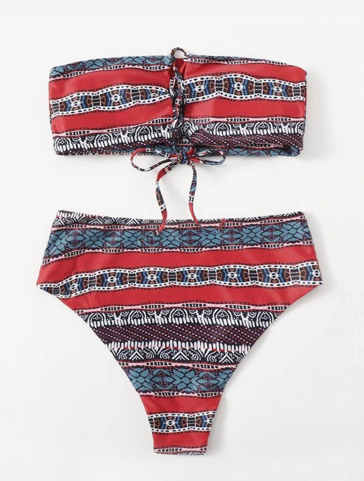 Geo Print Bandeau High Waisted Bikini Swimsuit