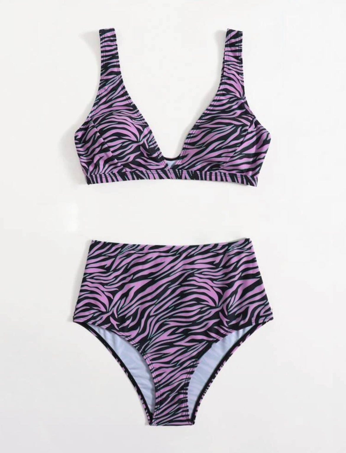 Zebra Stripe High Waisted Bikini Swimsuit