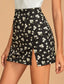 Elastic Waist Split Hem Ditsy Floral Skirt