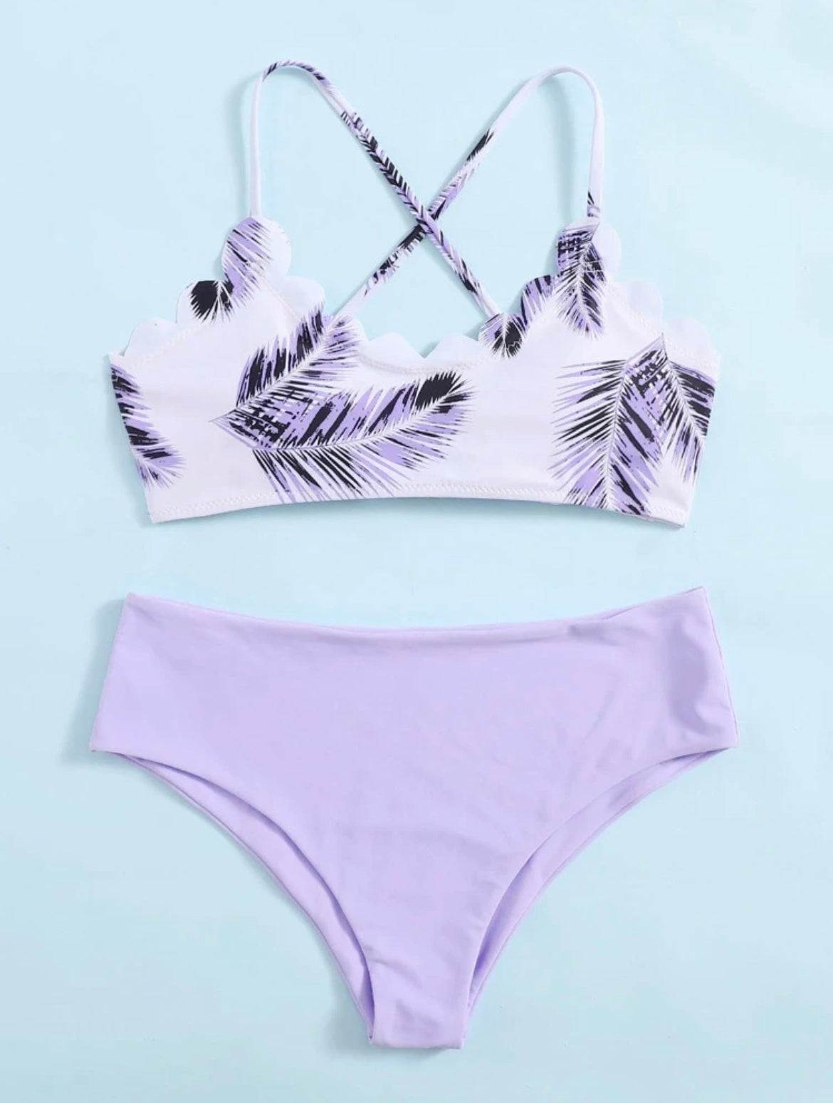 Tropical Scallop Trim Bikini Swimsuit
