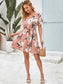 Flounce Sleeve Belted Floral Print Dress