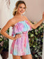 Elastic Waist Ruffle Detail Tie Dye Tube Romper