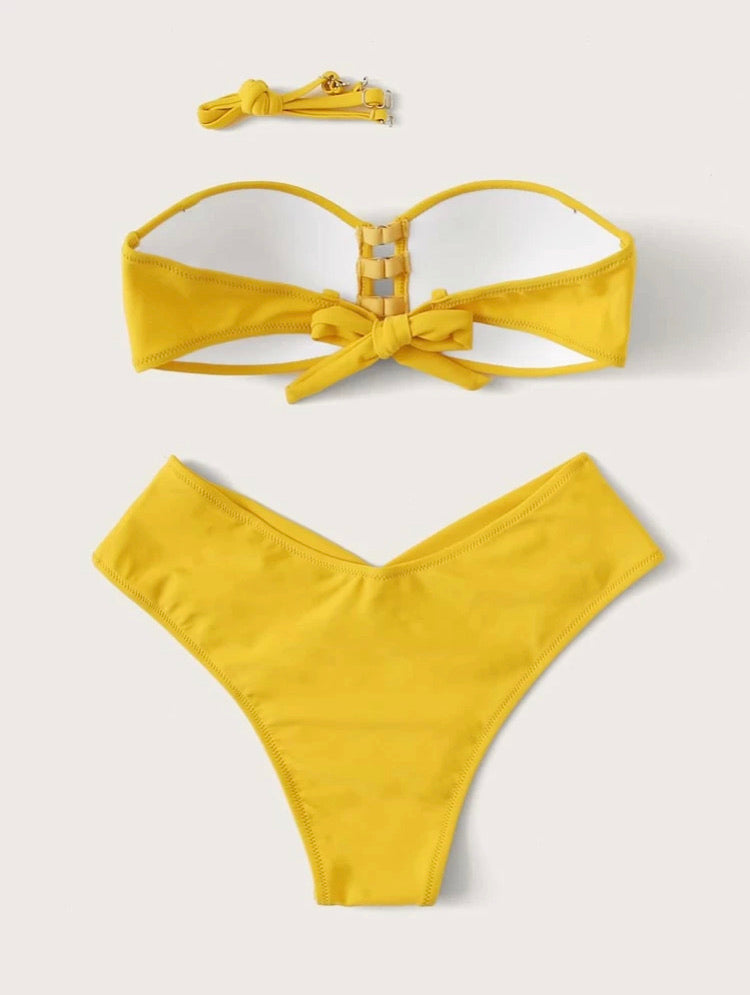 Bandeau Cut-out High Cut Bikini Swimsuit