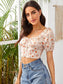 Tie Front Exposed Zipper Back Milkmaid Crop Top