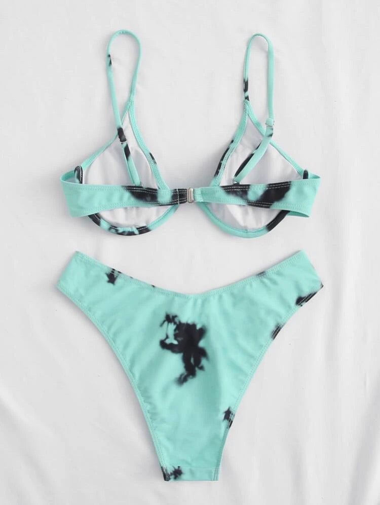 Tie Dye Underwire High Leg Bikini Swimsuit