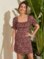 Ruched Bust Puff Sleeve Ditsy Floral Dress