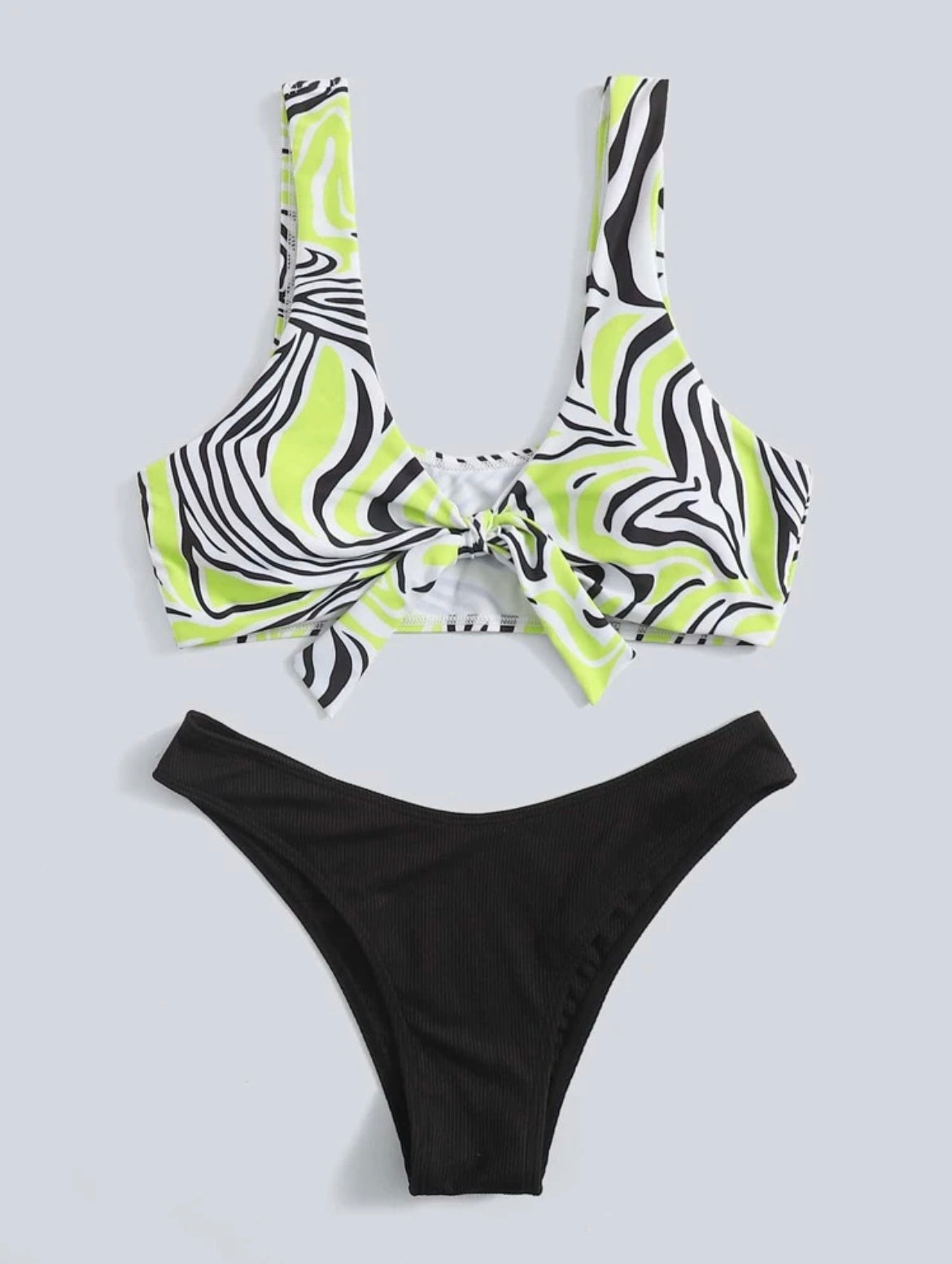 Zebra Stripe Knot High Leg Bikini Swimsuit
