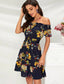 Off Shoulder Ruffle Trim Self Belted Floral Dress