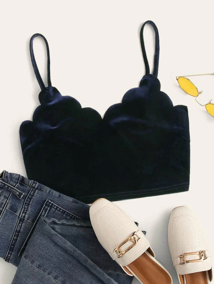 Scallop Edge Velvet Cami Crop Top