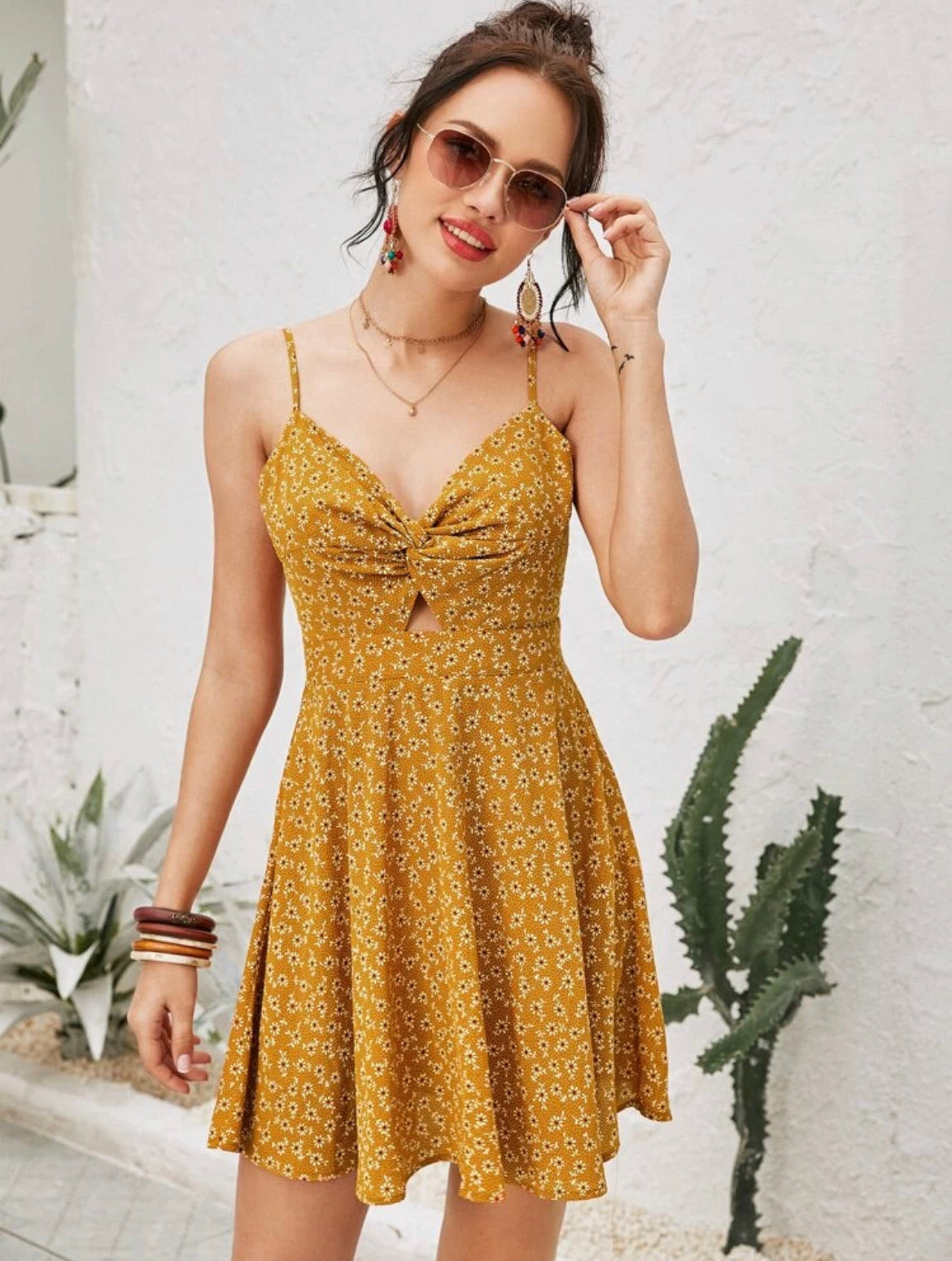 Tie Backless Twist Detail Ditsy Floral Slip Dress