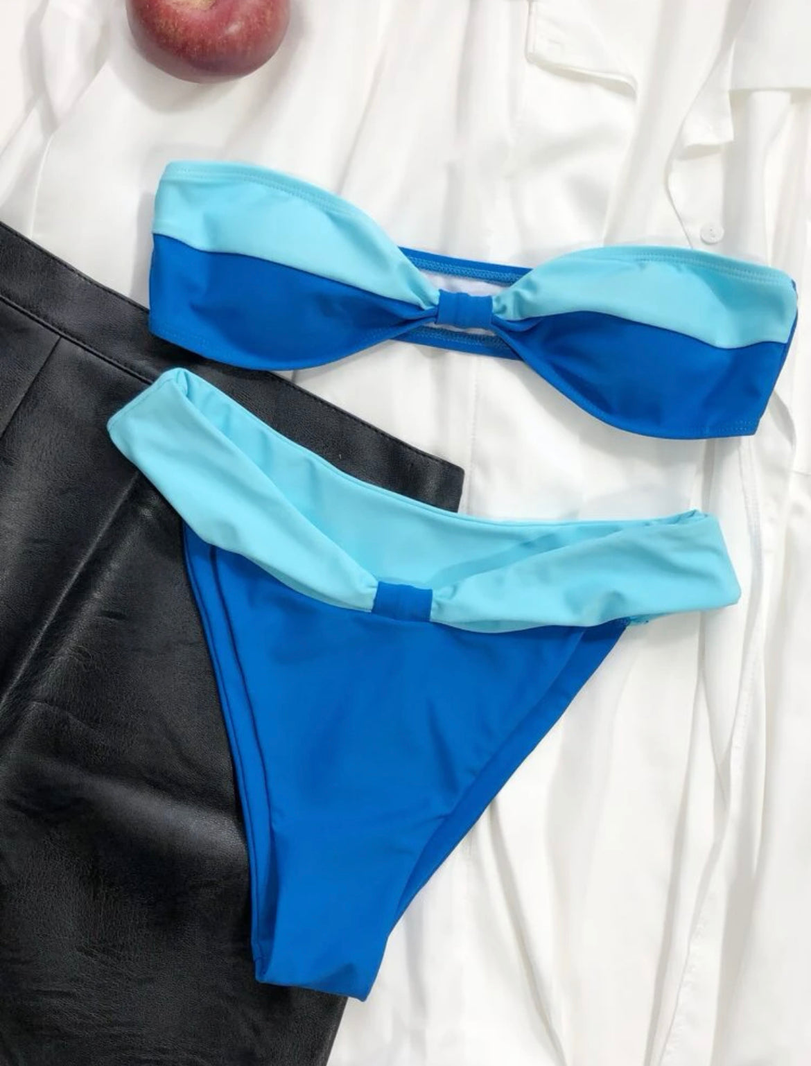 Color Block Bandeau High Cut Bikini Swimsuit