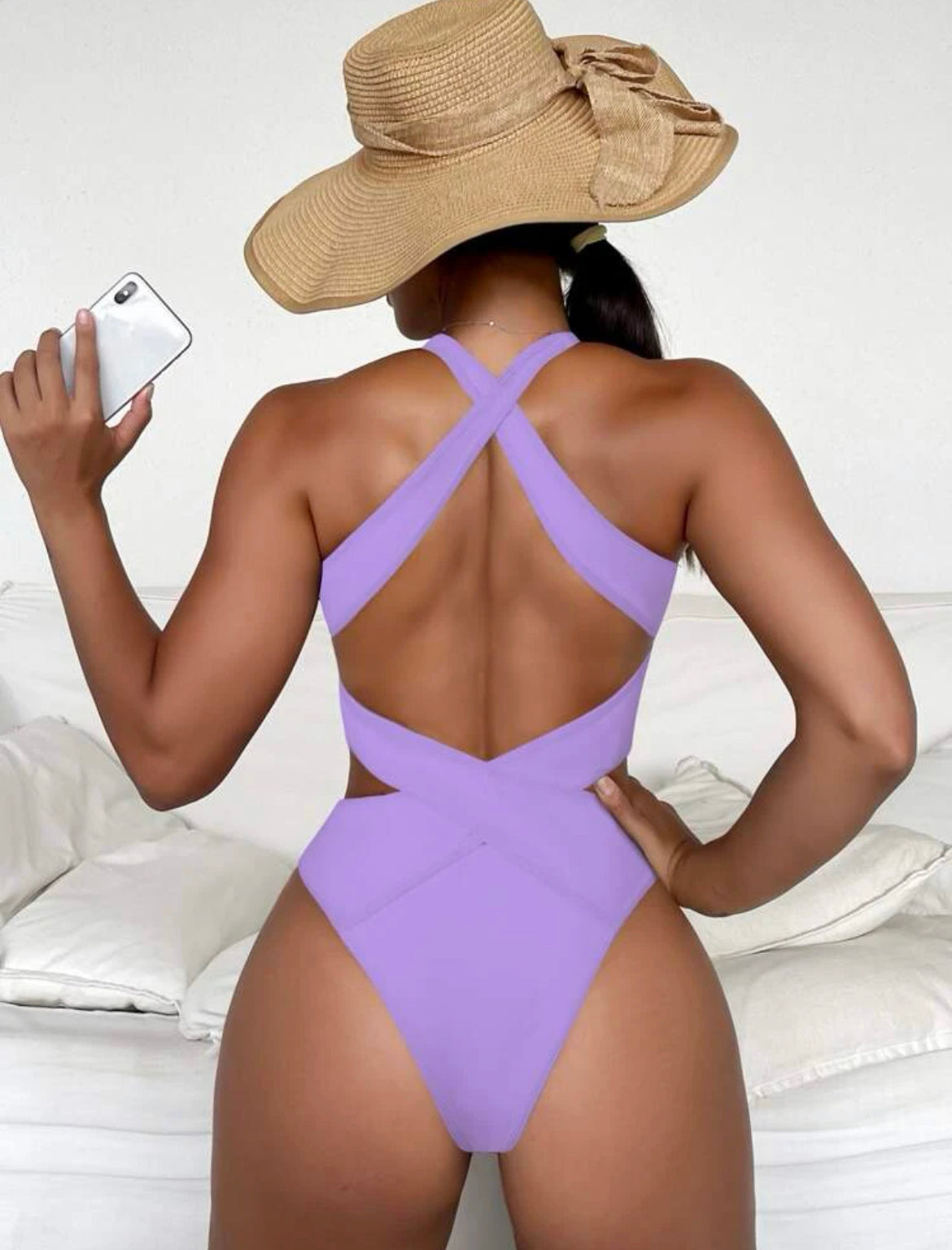 Cut Out Criss Cross One Piece Swimsuit