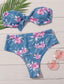 Floral Knot Front Bandeau High Waisted Bikini Swimsuit
