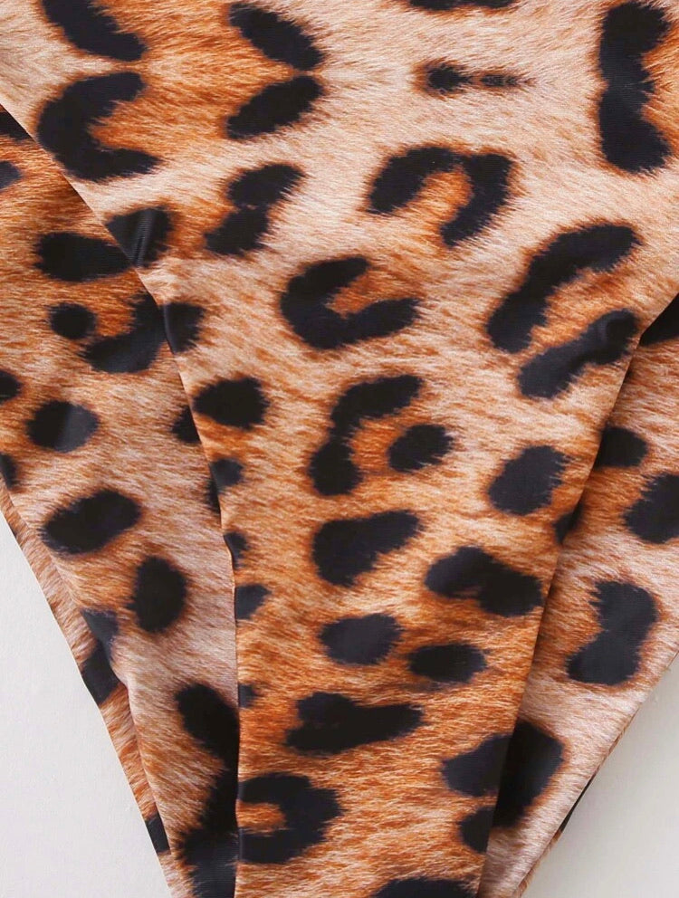 Leopard Bandeau High Waisted Bikini Swimsuit