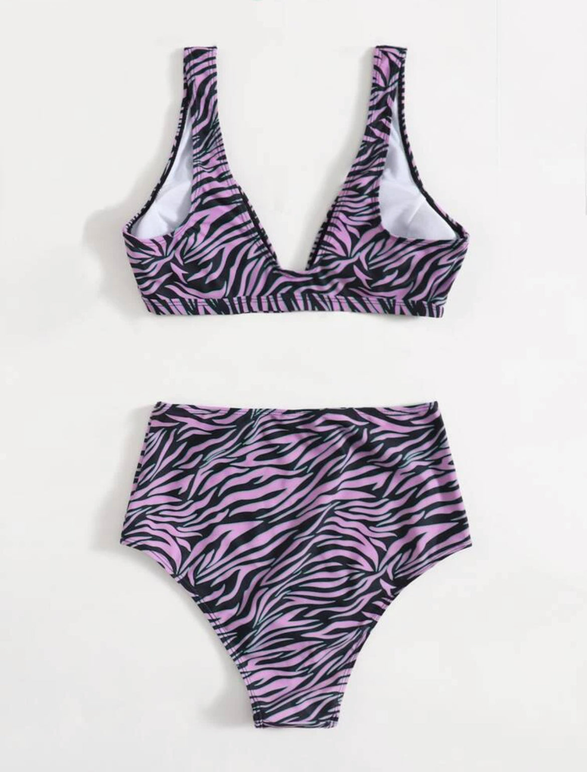 Zebra Stripe High Waisted Bikini Swimsuit