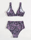 Zebra Stripe High Waisted Bikini Swimsuit