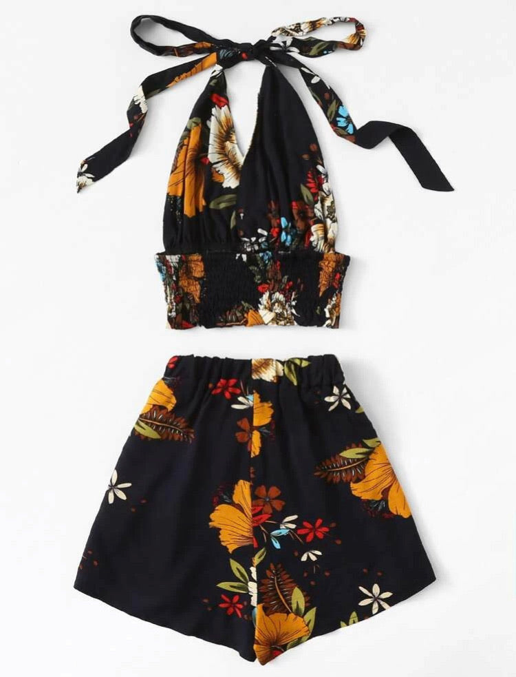 Floral Print Halter Top with Shorts