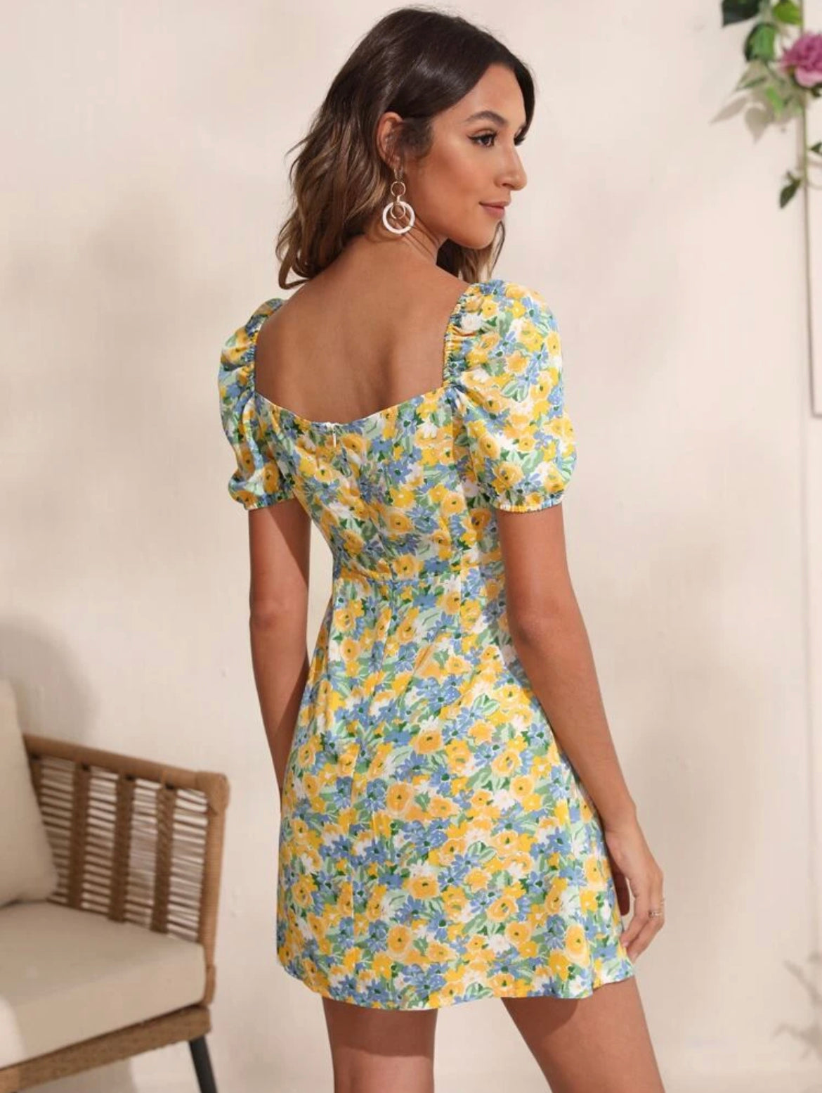 Floral Print Cut Out Detail Dress