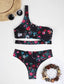 Floral Cut-out One Shoulder Bikini Swimsuit