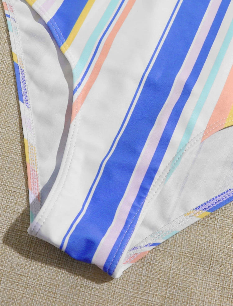 Stripe High Waist Bikini Swimsuit