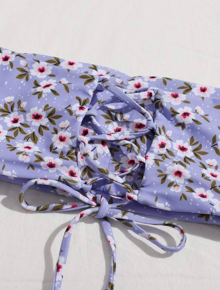 Allover Floral Bandeau Bikini Swimsuit