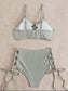 Rib Frill Trim Lace-up Bikini Swimsuit