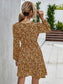 Floral Print Surplice Neck Puff Sleeve Dress