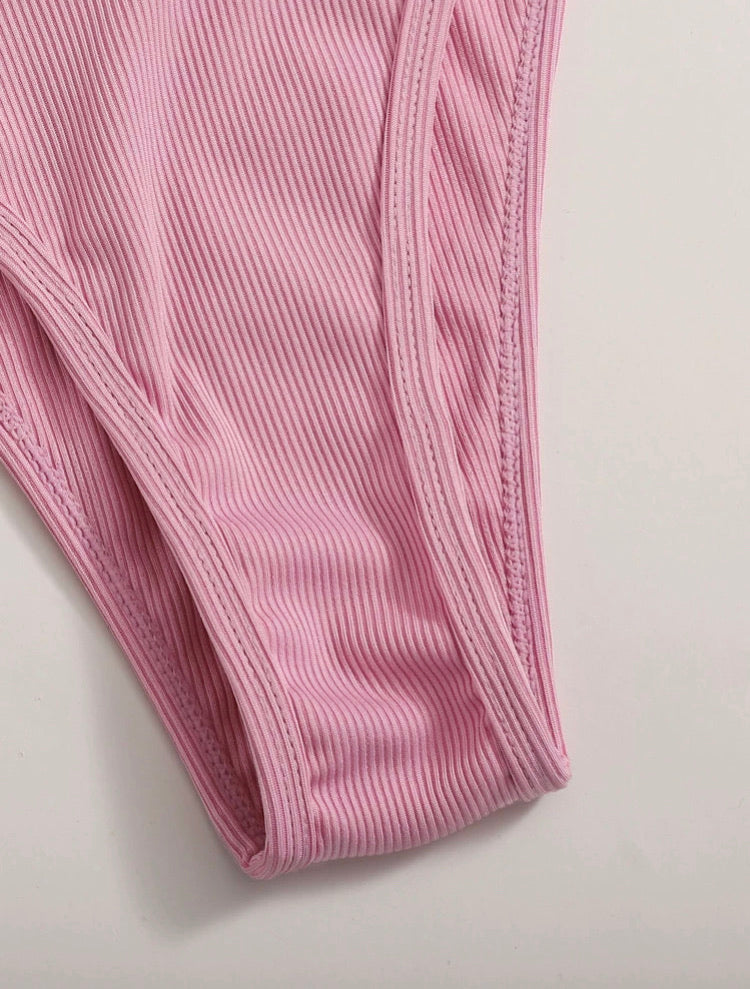 Ribbed Triangle Tanga Bikini Swimsuit