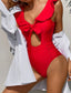 Ruffle Trim Cut-out Knot Front One Piece Swimsuit