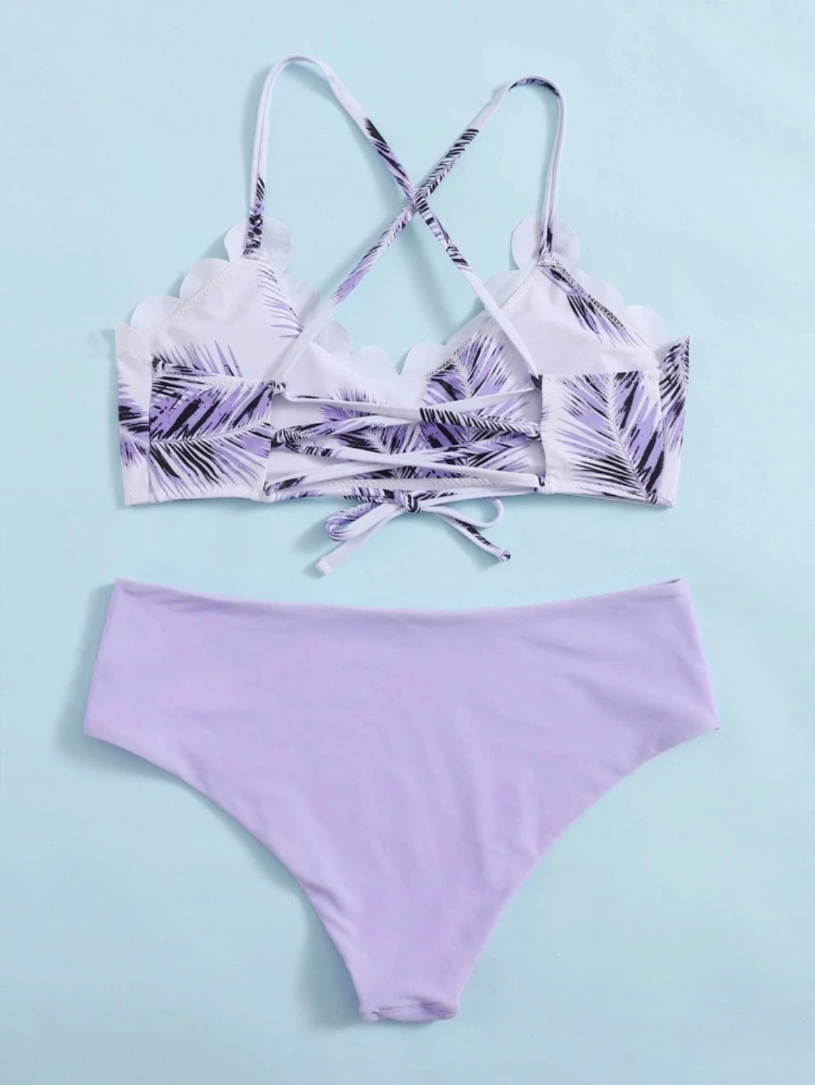 Tropical Scallop Trim Bikini Swimsuit
