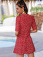 Twist Front Puff Sleeve Ditsy Floral Dress