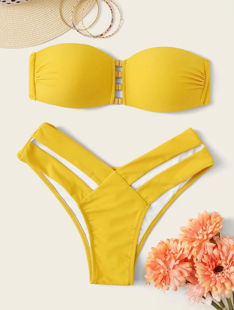 Bandeau Cut-out High Cut Bikini Swimsuit