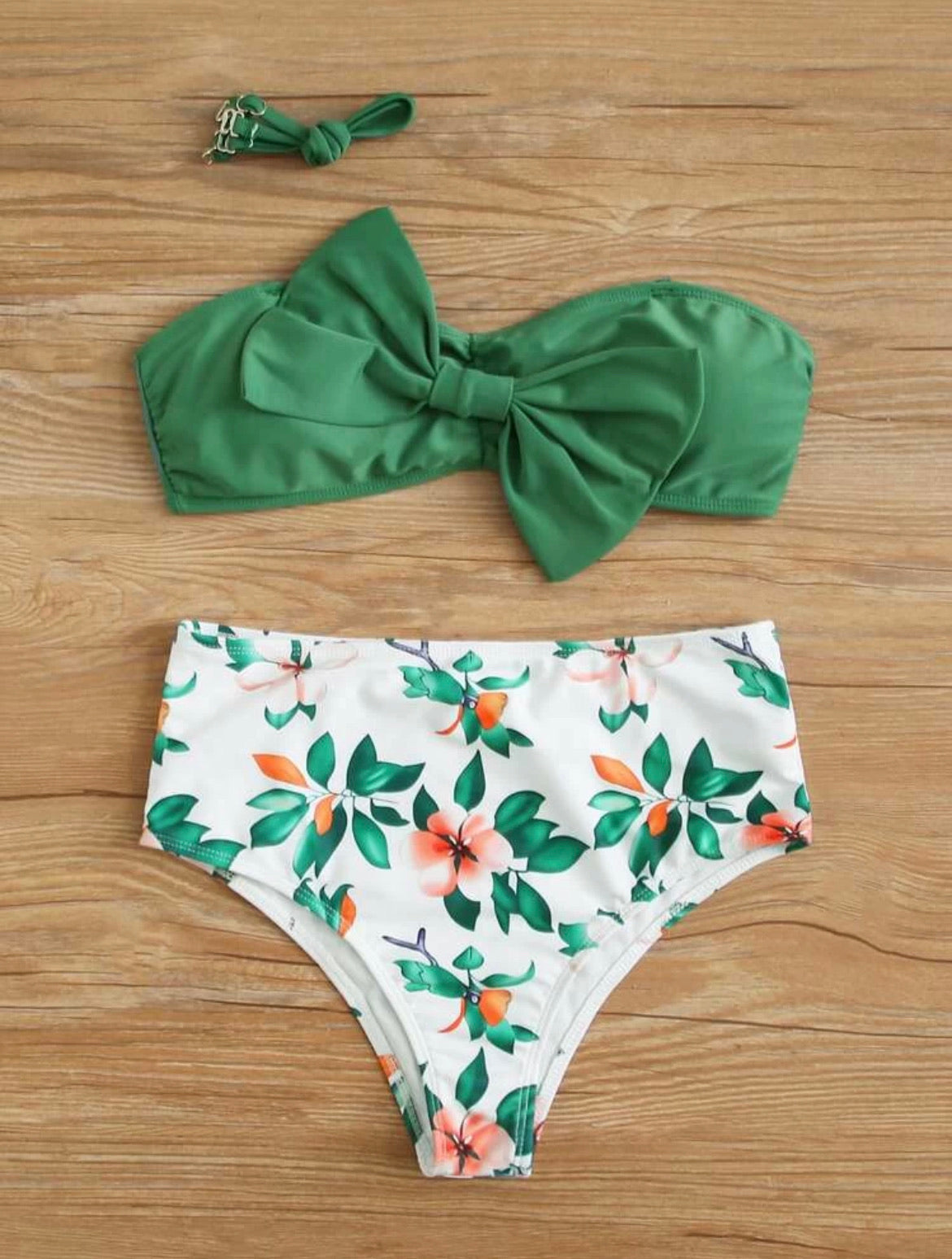 Floral Bow Front Bandeau Bikini Swimsuit