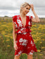 Plunging Neck Tie Back Ruffle Trim Floral Dress