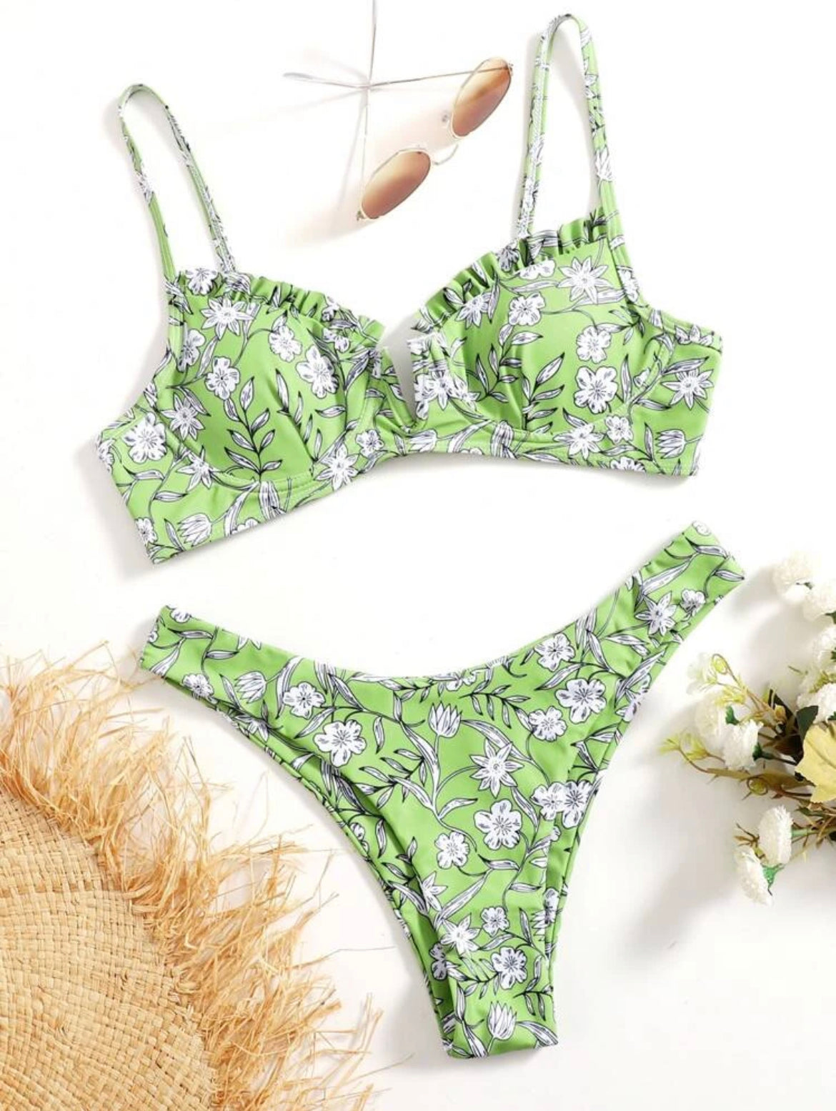 Ditsy Flower V Wired High Cut Bikini Swimsuit