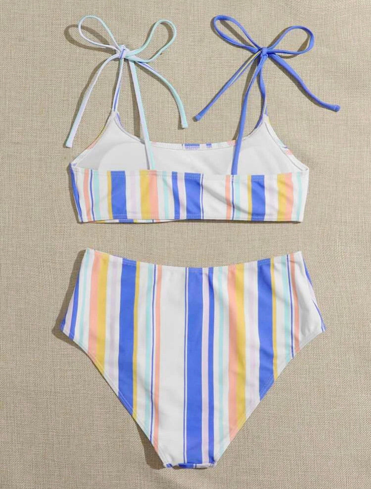 Stripe High Waist Bikini Swimsuit