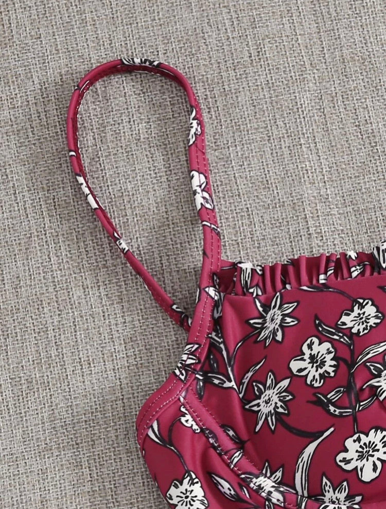 Floral V Wired Underwire High Leg Bikini Swimsuit