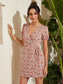 Surplice Neck Knot Puff Sleeve Floral Dress